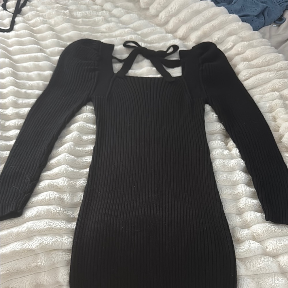 Elegant Black Ribbed Dress bow on the back